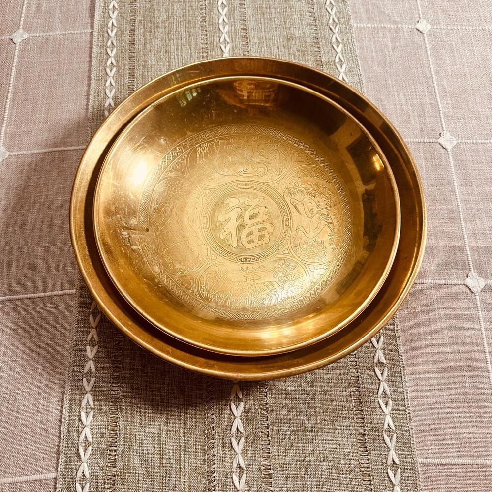 Vintage Chinese Feng Shui Brass Fruit bowl set of 2 pcs